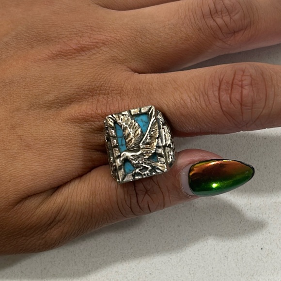 Size 10 vintage sterling silver and turquoise eagle ring - Picture 1 of 2